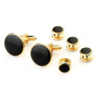 Jet Black Stone Tuxedo Studs and Cufflinks